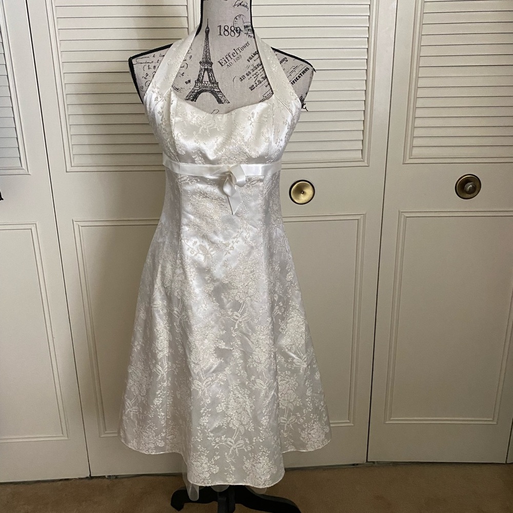 Zum Zum Niki Livas ivory gold halter formal prom dress vintage 90s